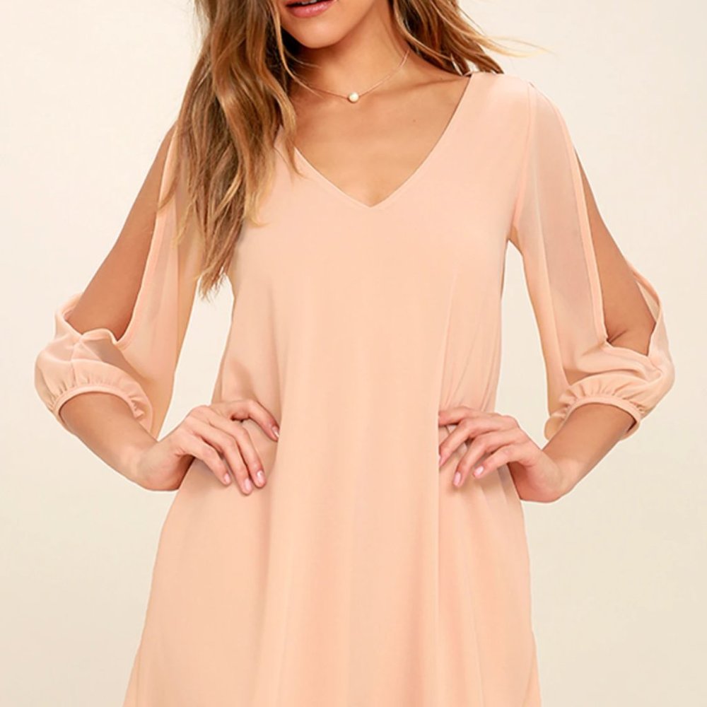 Lulus Shifting Dears Blush Pink Long Sleeve Dress Size XS